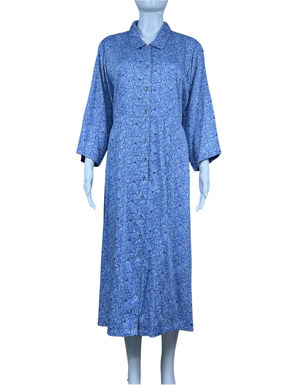 April Cornell Floral Maxi Shirt Dress Size L Rayon Blue Boho Cottagecore Country - Picture 2 of 16